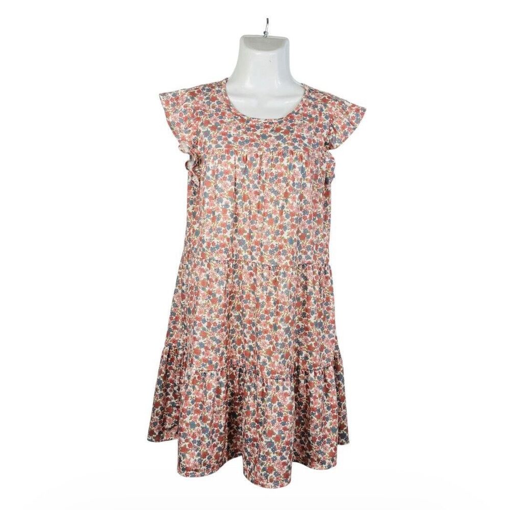 Gypsies & Moondust Floral Tiered Mini Boho Sundress Large Ruffle Stretch Cottage